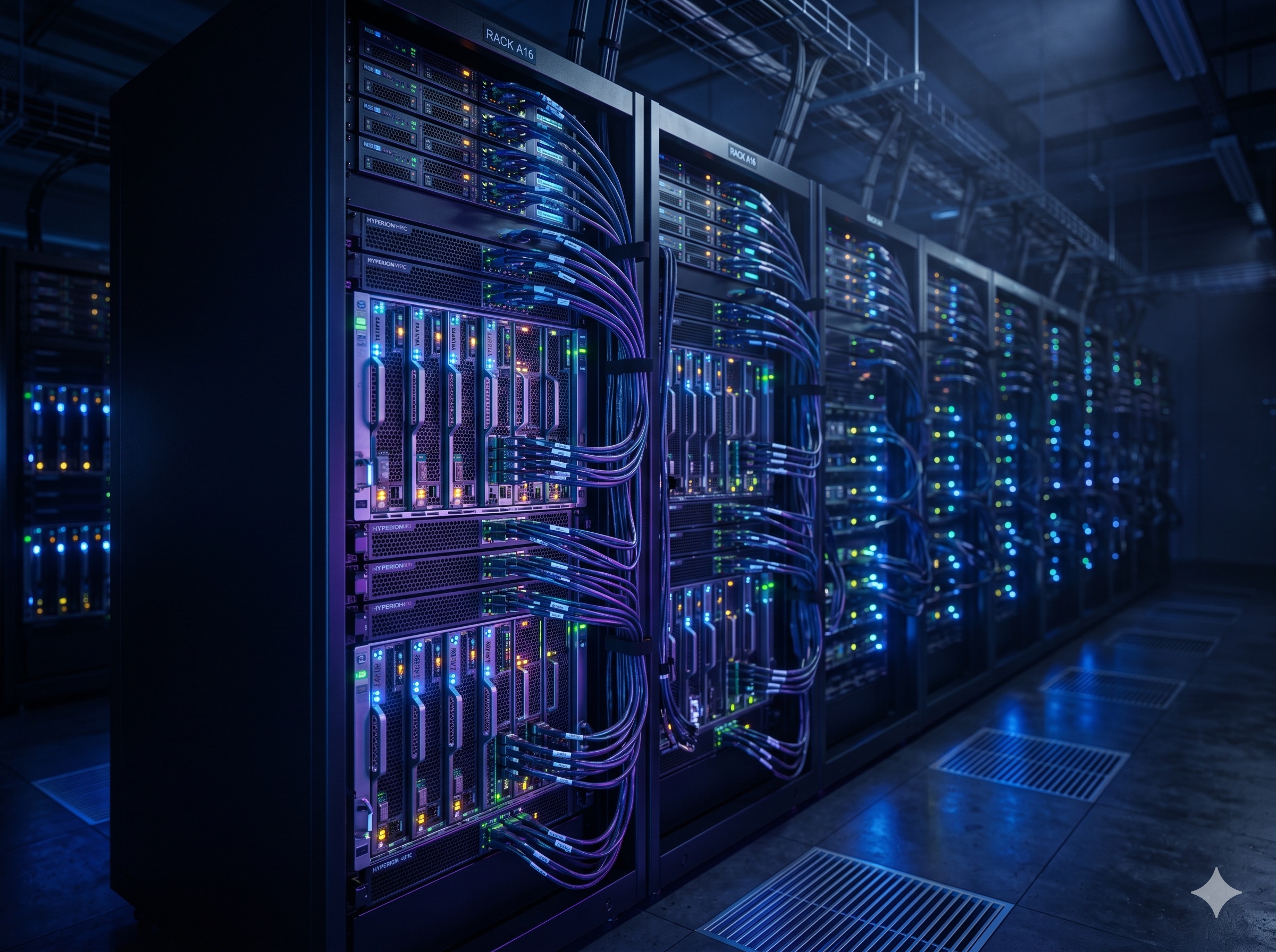 HPC sunucu rafları — veri merkezi